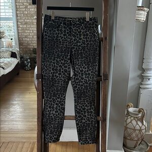 GOOD AMERICAN GREEN ANIMAL PRINT JEANS 12 NEW STRETCH